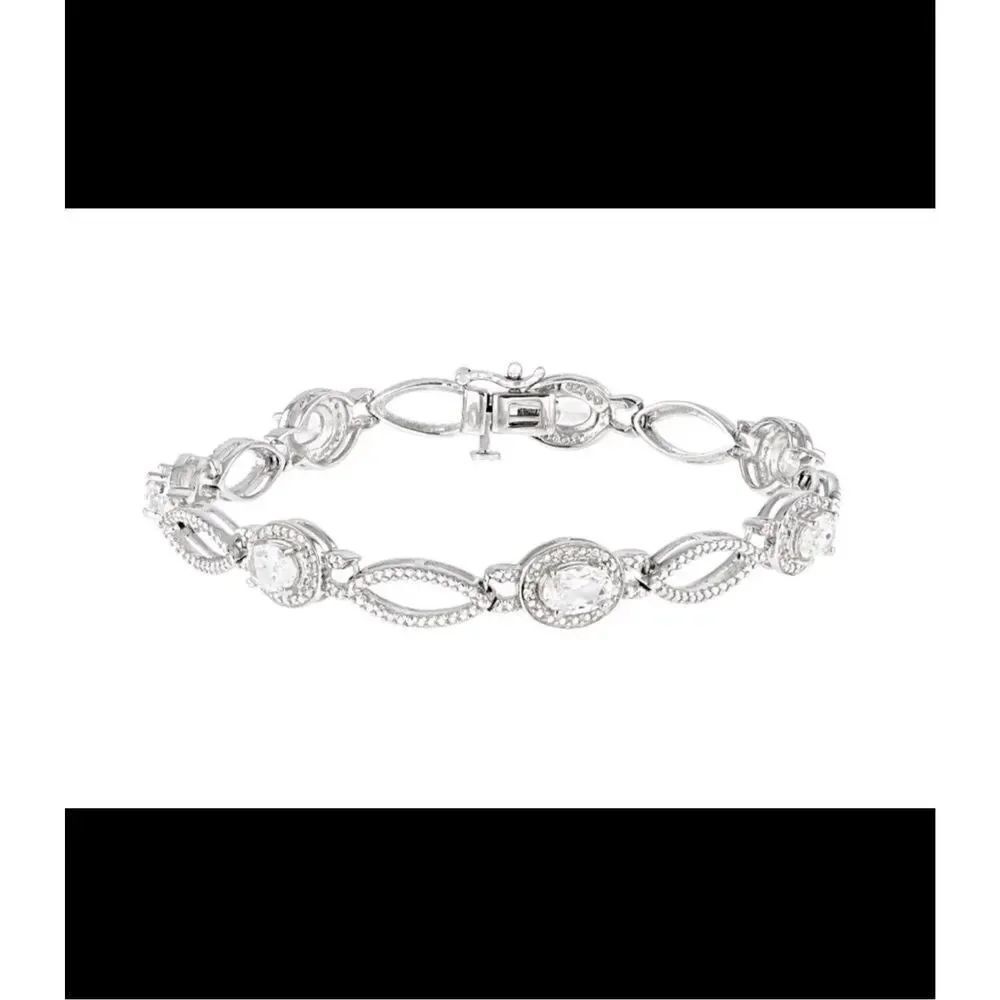 3.61 Ct. Oval Halo Design White Sapphire Gemstone Tennis Bracelet